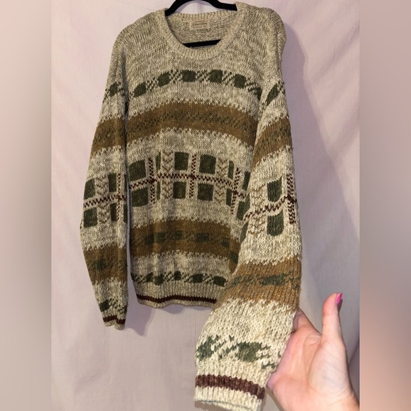 St. John's Bay Men's Patterned Crewneck Sweater - Olive, Brown, Cream - Picture 9 of 14